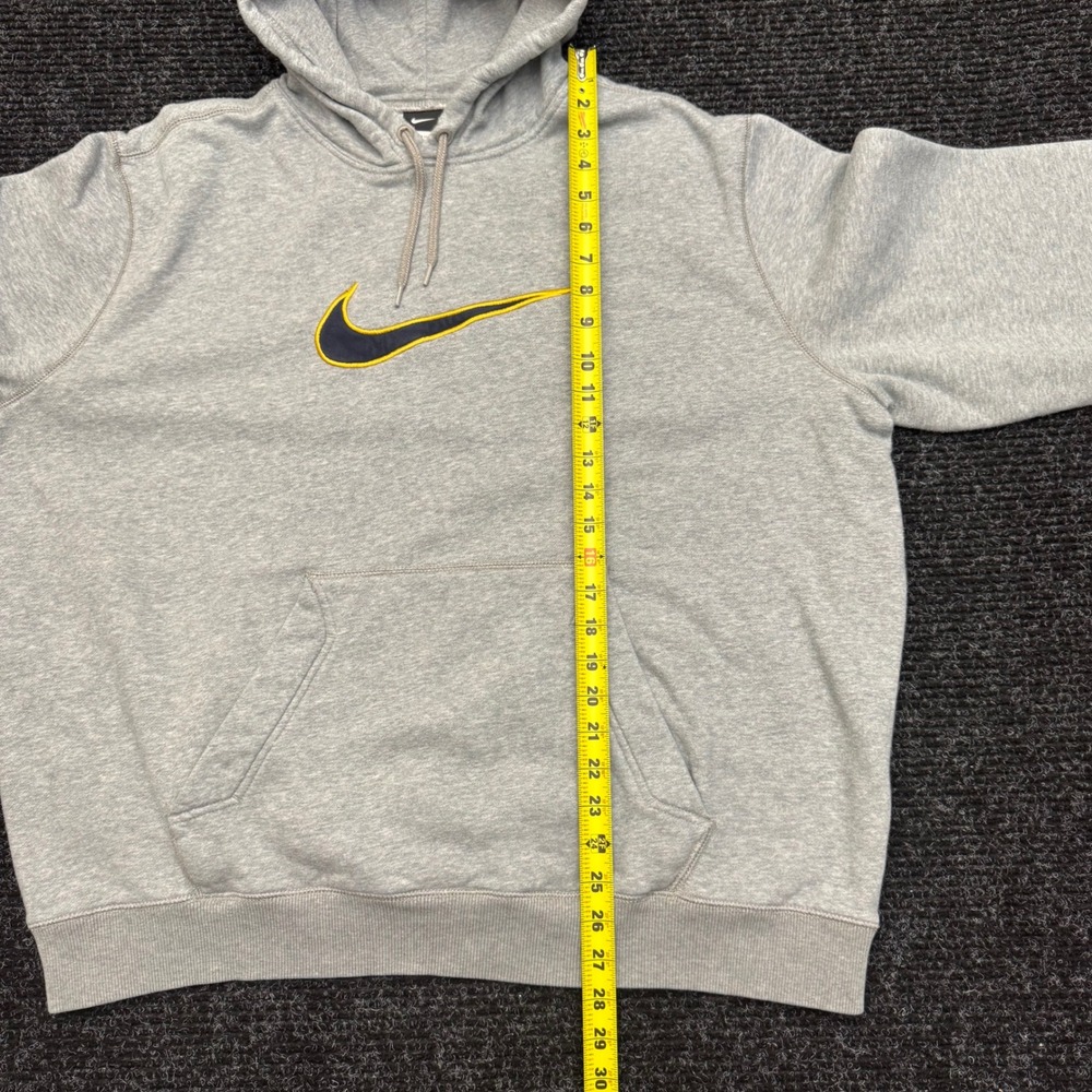 Nike Center Swoosh Hoodie Mens XXL Heather Gray Navy Yellow Embroidered Pullover - Picture 3 of 12